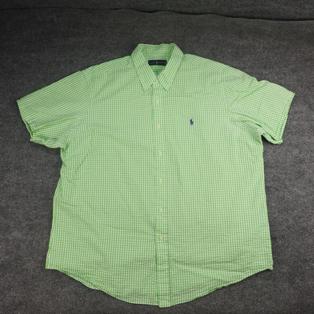 Ralph Lauren Shirt Mens XXL Button Down Green Gingham Seersucker Pony Logo - Picture 2 of 8